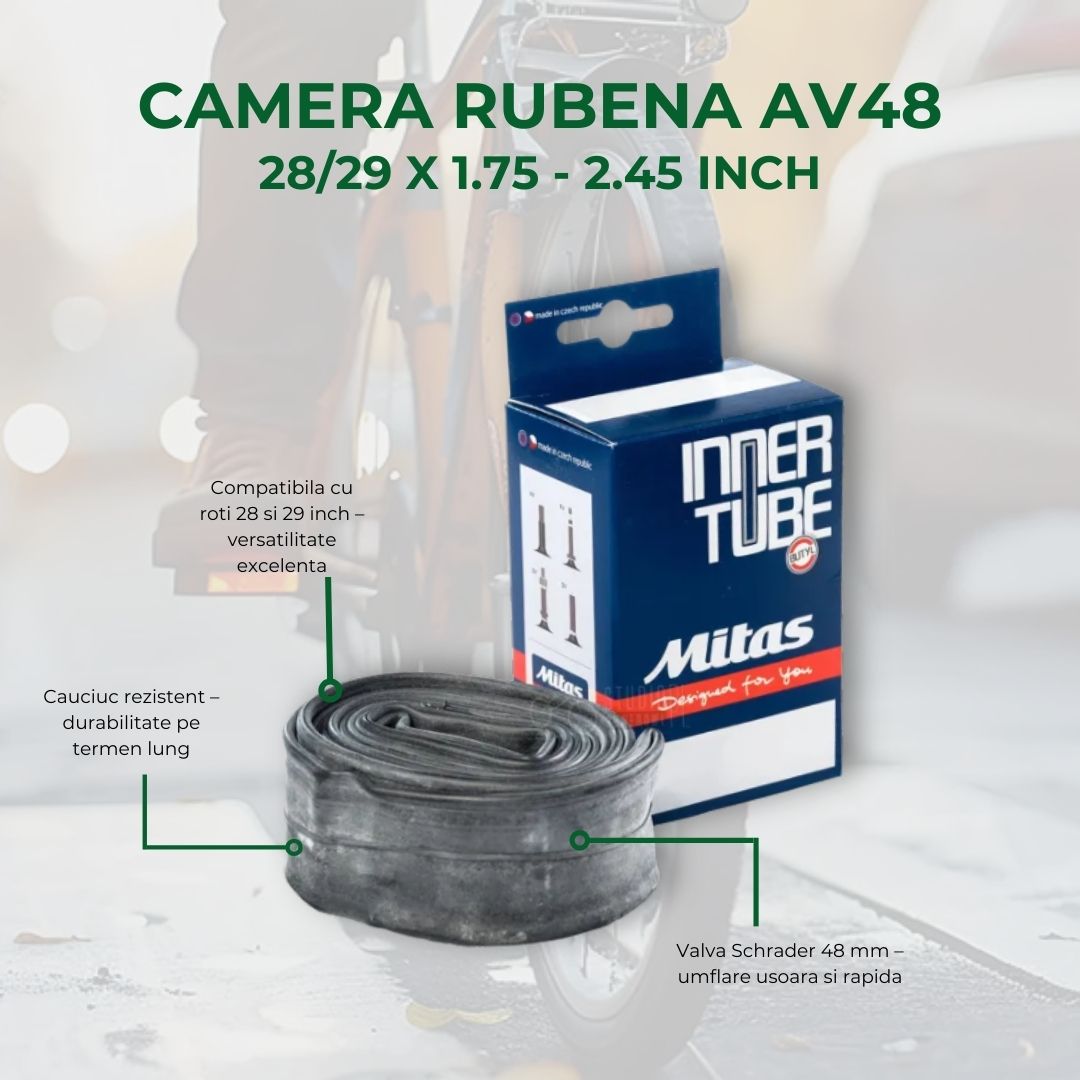 Camera Bicicleta Rubena Av48 - 28/29 x 1.75 - 2.45 Inch, Negru - imagine 3