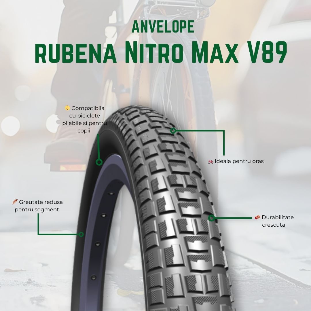 Anvelopa Bicicleta Rubena V89 Nitro Max - 20 x 2 Inch, Negru - imagine 2