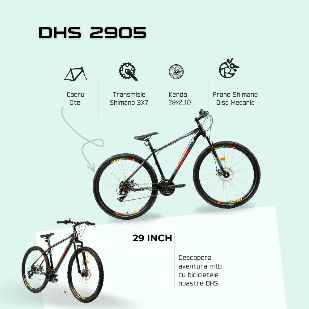 Bicicleta Mtb Dhs 2905 - 29 inch, M, Negru-Rosu - imagine 4