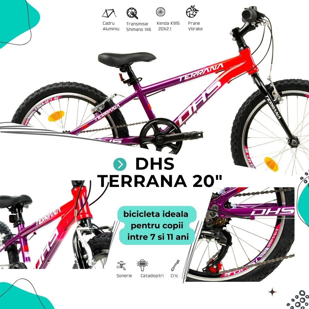 Bicicleta Copii Dhs Terrana 2023 - 20 Inch, Violet/Roz - imagine 4