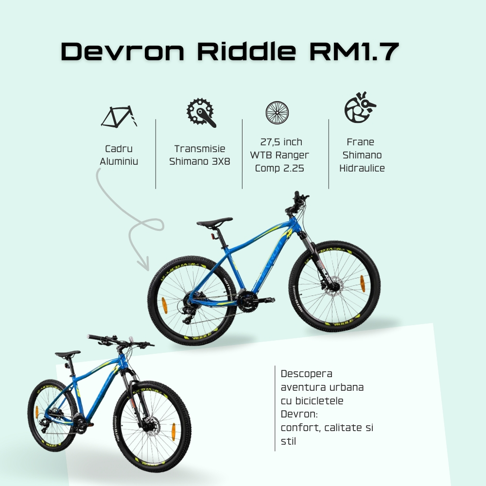 Bicicleta Mtb Devron Riddle 2023 RM1.7 - 27.5 Inch, L, Albastru - imagine 4