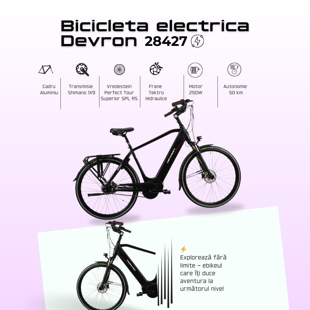 Bicicleta Electrica Devron 28427 - 28 Inch, M, Negru mat - imagine 3