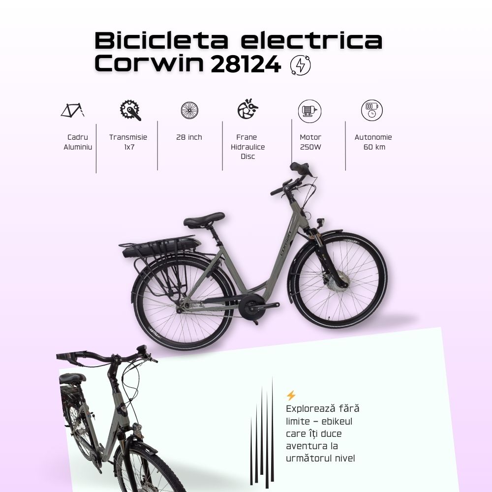 Bicicleta Electrica Corwin 28124 - 28 Inch, L, Gri - imagine 3