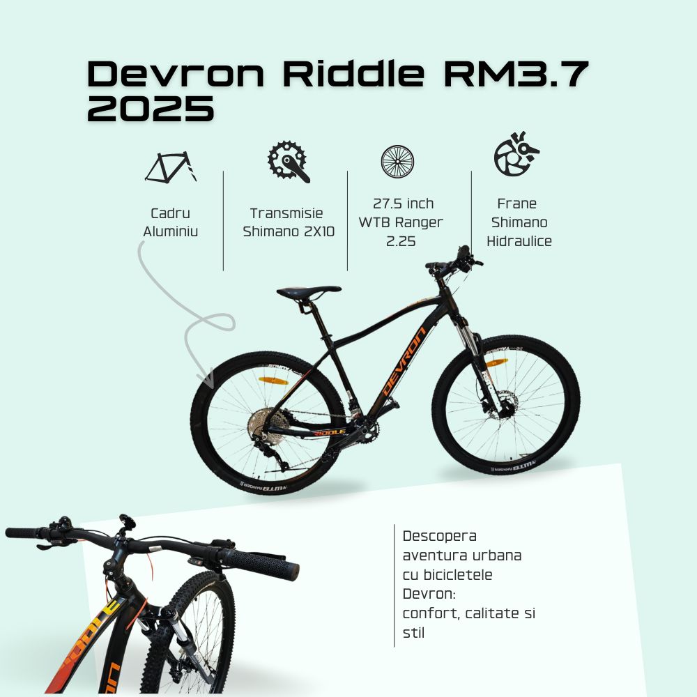 Bicicleta Mtb Devron Riddle RM3.7 2025 - 27.5 Inch, S, Negru - imagine 3